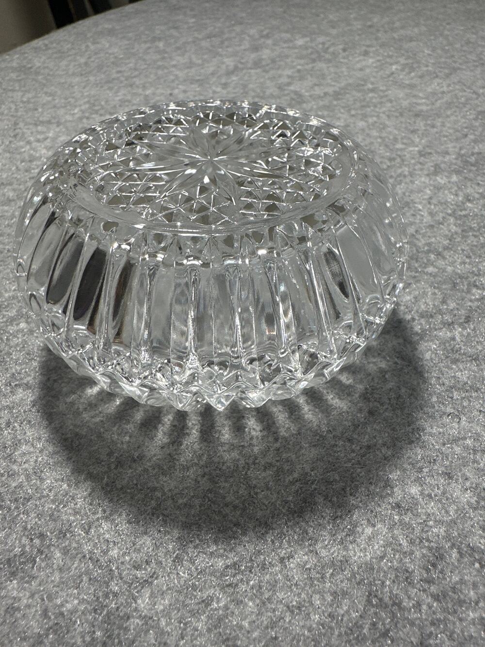Vintage Clear Diamond Cut Glass Waffle Print 4” Trinket Dish